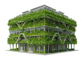 Sustainable green building urban environment architectural rendering eco-friendly materials contemporary aesthetics isolated PNG