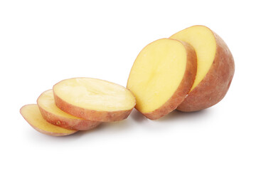 Cut fresh raw potato isolated on white