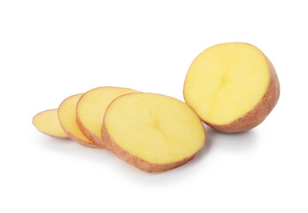 Cut fresh raw potato isolated on white