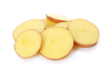 Pieces of fresh potatoes isolated on white
