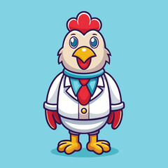 chicken feels unwell, holding a thermometer with a feverish face