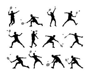 collection of badminton player silhouettes in action