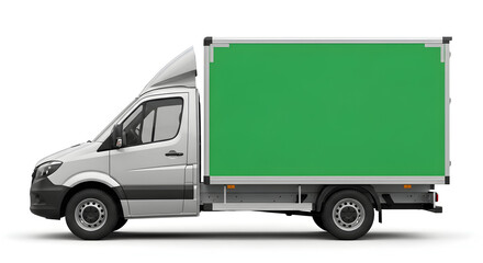 A modern white truck with a large green space for advertising or branding. Ideal for commercial projects related to transport, logistics, and delivery services. Isolated white background. Green screen