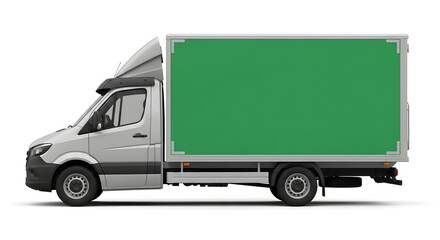 A modern white truck with a large green space for advertising or branding. Ideal for commercial projects related to transport, logistics, and delivery services. Isolated white background. Green screen
