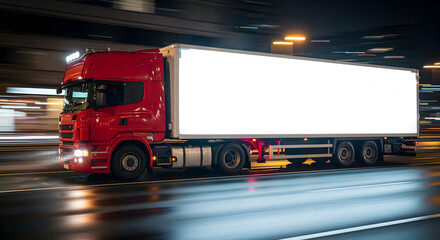 Fototapeta premium Clean, professional delivery truck for showcasing transport or logistics projects. For business presentations, marketing materials, or e-commerce visuals. Emphasize speed, reliability. Isolated white