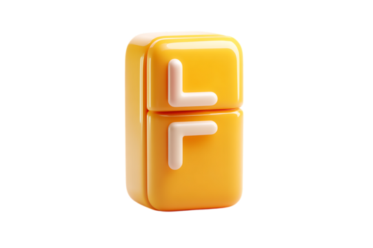 A Cute, Miniature 3D Render of a Yellow Refrigerator Isolated on transparent background, cutout	
