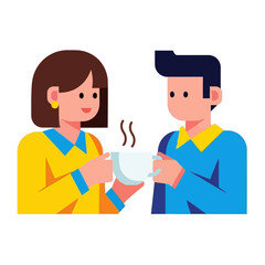 Fototapeta premium Sharing Coffee: Two individuals connect over coffee, a moment of shared warmth and connection, captured in this vibrant illustration.