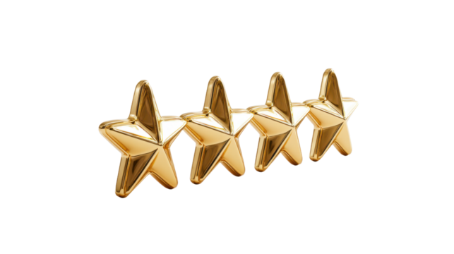 5 star gold rating icon isolated on white background. Score ranking and review symbol for feedback and evaluation designs