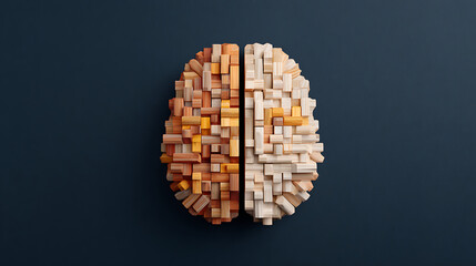 a brain composed of interlocking geometric shapes some perfectly aligned others slightly askew and detached signifying the disorganization and altered perception associated with schizophrenia