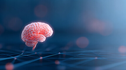 a human brain with specific areas highlighted in contrasting red to represent alzheimer's disease progression against a deep abstract background of interconnected pathways the emphasis is on the d