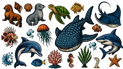 レトロ調水族館にいる魚と動物