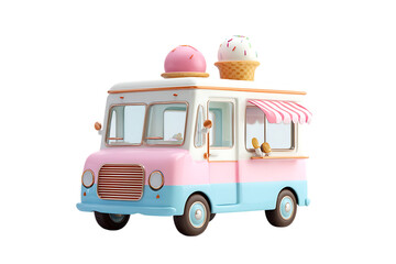 Adorable Retro Ice Cream Truck Model, Perfect for Display Isolated on transparent background, cutout	
