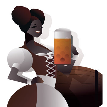  German Bavarian Woman invite to drink a beer to celebrate festive event