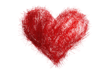 Big red grunge heart isolated with Scratcheds isolated on transparent background. Valentine's day clipart.