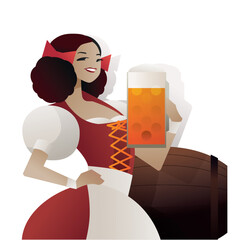  German Bavarian Woman invite to drink a beer to celebrate festive event