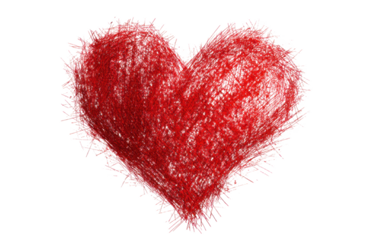 Big red grunge heart isolated with Scratcheds isolated on transparent background. Valentine's day clipart.