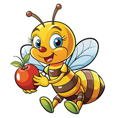bee munches on a red apple, enjoying a tasty treat