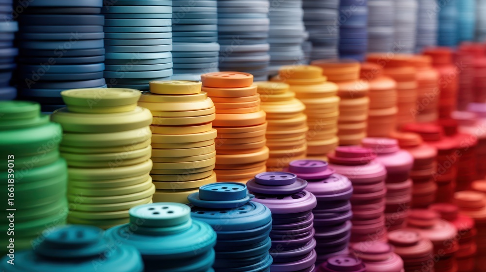 Poster Stacked Buttons in Vibrant Rainbow Colors Arranged Neatly