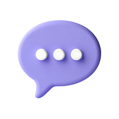 3D Purple Chat Bubble with Ellipsis on Black Background Symbolizing Communication and Digital Interaction