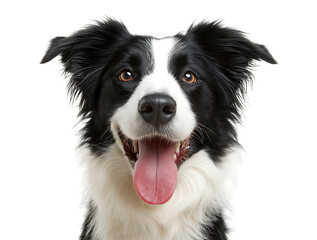 Fototapeta premium Happy Border Collie Dog Close-up Portrait with Tongue Out isolated on a transparent background