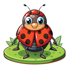 ladybug stands upright on a leaf, looking curious and cheerful