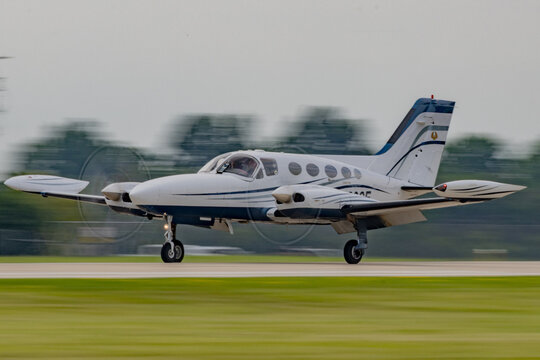 Cessna 310 Twin-Engine Light Aircraft on Landing Roll