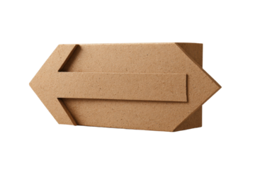 Brown cardboard arrow on transparent background. PNG