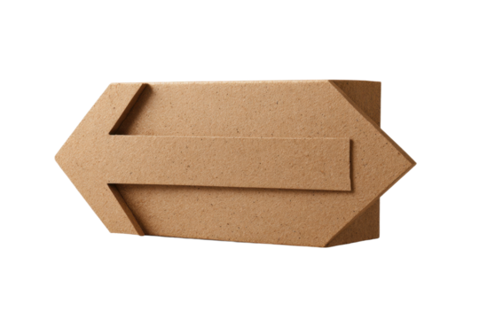 Brown cardboard arrow on transparent background. PNG