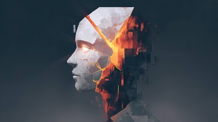 Broken face profile portrait