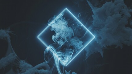 Abstract Blue Smoke Digital Art Glowing Neon Square