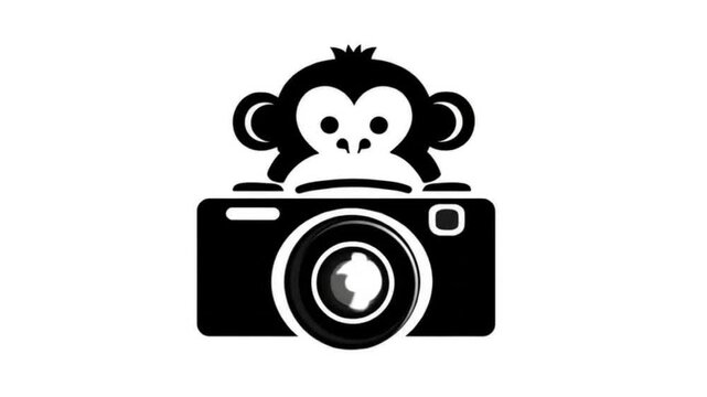 Monkey with Camera. Simple, black and white graphic design