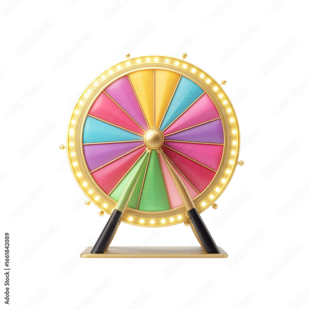 Poster colorful prize wheel with multiple segments for games and events