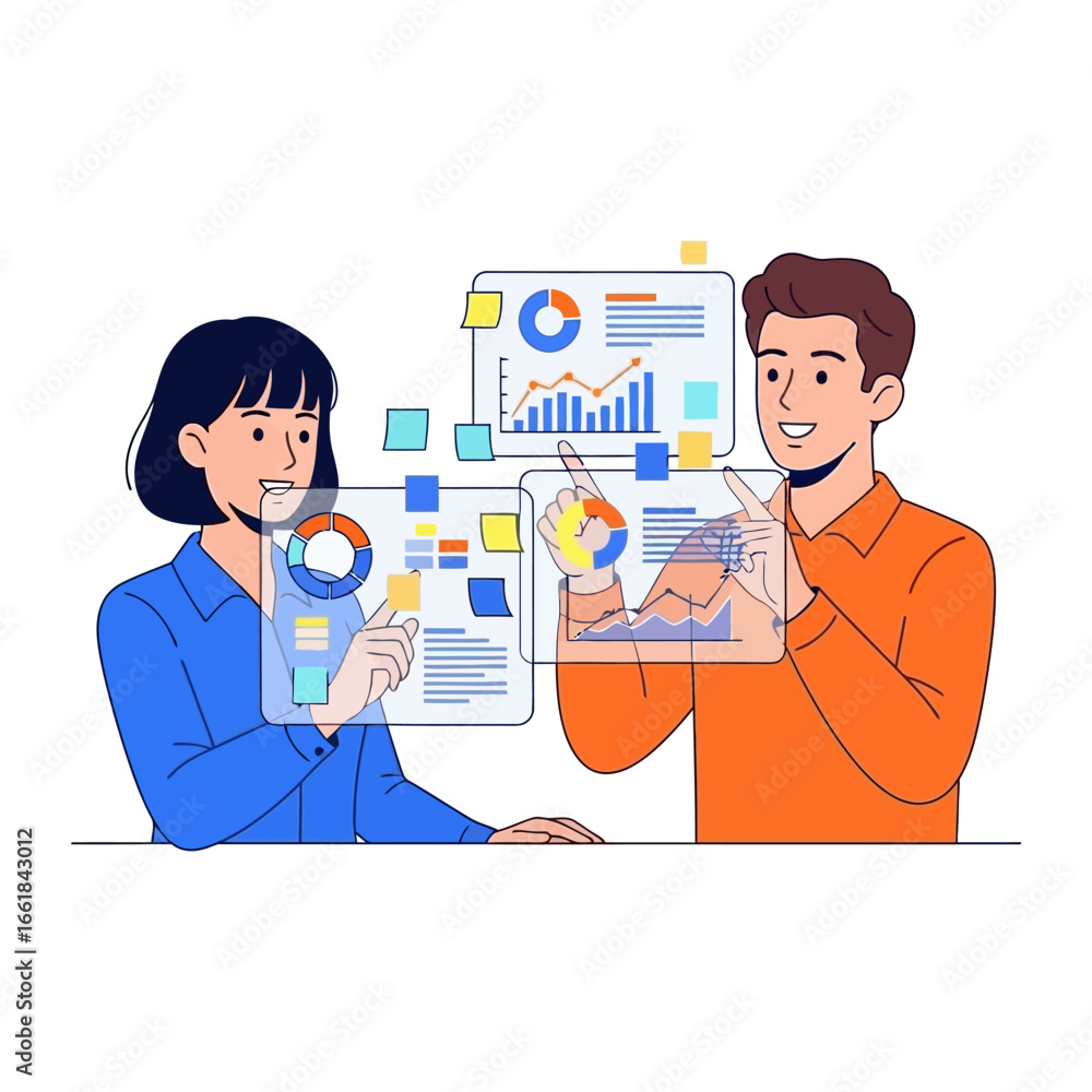 Poster data insights: a dynamic visual that captures two colleagues engrossed in a vibrant discussion of bu