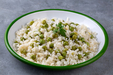 Traditional delicious Turkish foods; pea rice (Turkish name; Bezelyeli pilav)