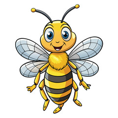 A cheerful bee standing with open wings
