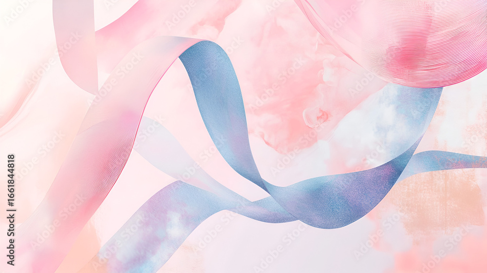 Poster abstract ribbons gracefully intertwine against a soft, pastel backdrop, creating a dreamy and ethere