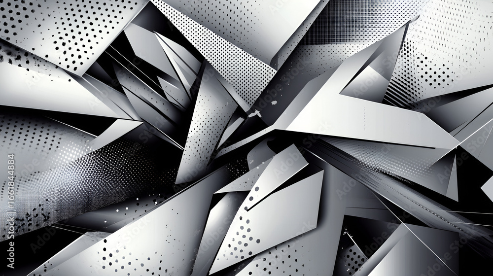 Aufkleber dynamic abstract composition featuring sharp geometric shapes and halftone patterns creates a visual