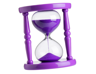Floating Minimal 3D Purple Hourglass Icon, isolated on transparent background
