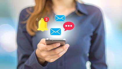 Mobile Notification Icons with Email, Message, and Alert Symbols Above Smartphone