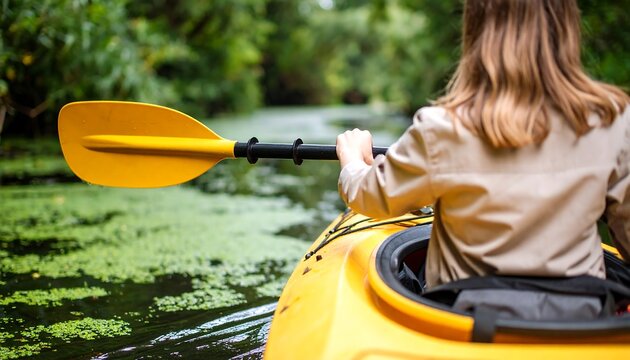 Woman kayaking in a serene river