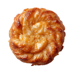 Close-up of a perfectly baked golden swirl pastry, presented with a transparent background