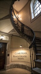Fototapeta premium Elegant Spiral Staircase with Motivational Quote in Historic Building