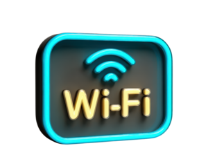 Wi Fi symbol glowing neon blue frame, futuristic connectivity icon, modern wireless internet sign, digital communication, technology concept