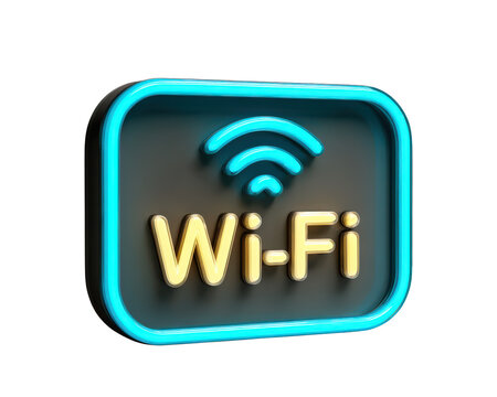 Wi Fi symbol glowing neon blue frame, futuristic connectivity icon, modern wireless internet sign, digital communication, technology concept