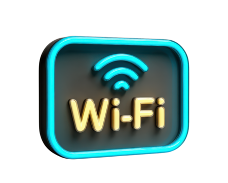 Wi Fi symbol glowing neon blue frame, futuristic connectivity icon, modern wireless internet sign, digital communication, technology concept - Powered by Adobe