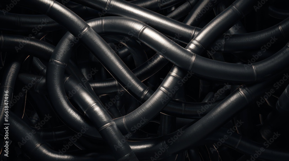 Poster tangled black pipes network abstract background for design use