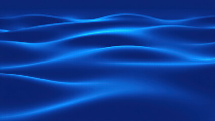 Fototapeta premium Smooth glowing waves in deep blue tones forming a futuristic abstract background with flowing light and soft curves. The composition creates a calm yet dynamic sense of movement
