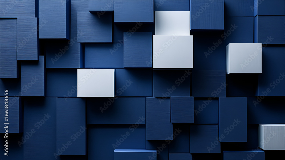 Poster an abstract arrangement of textured blue and neutral-toned cubes creates a visually striking three-d
