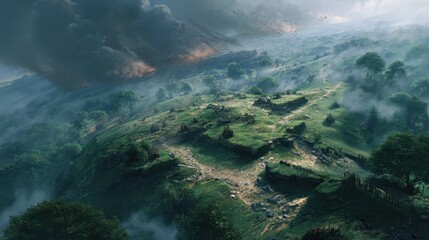 An Ancient Battlefield in a Time Rift Above a Mystic Landscape