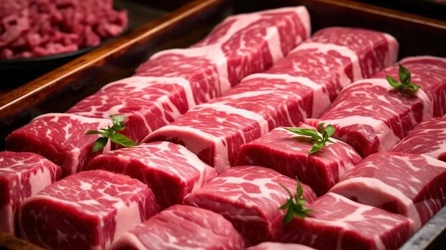 Juicy cuts of beef ready for grilling at a local barbecue event in an outdoor setting